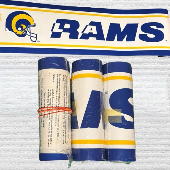 3x NEW VINTAGE TEAMWORKS LA RAMS WALLPAPER BORDER: 15ft x 5.25" - Picture 1 of 5